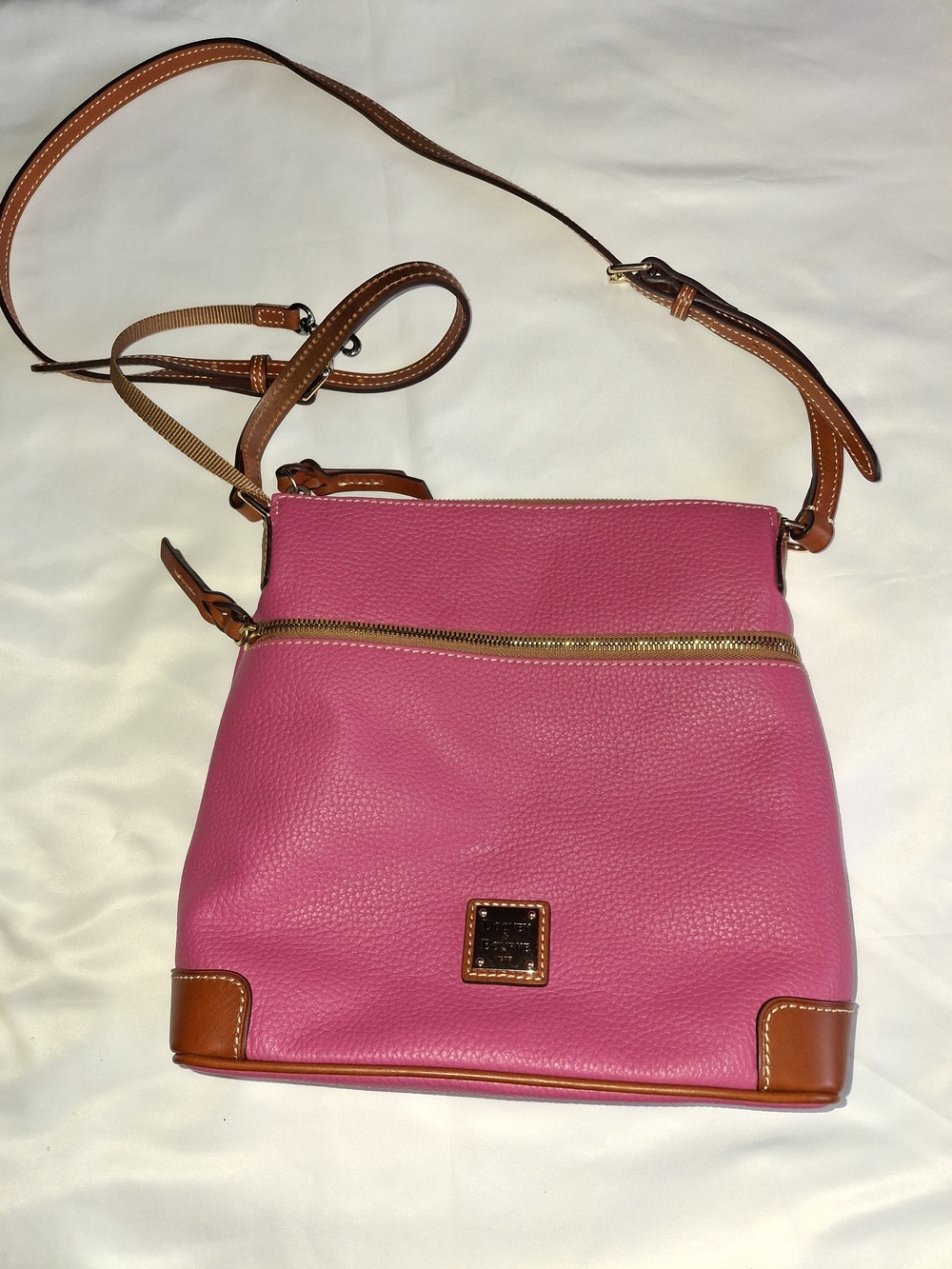 Dooney & Bourke Pink Pebble Grain Leather Crossbody Bag Tan Trim